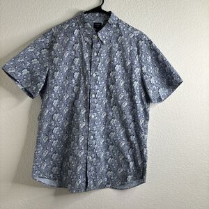J Crew Button Down Shirt Mens Large Flex Short Sleeve Blue Floral Geometric Prin
